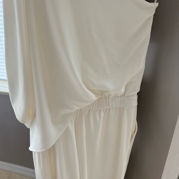Halston Heritage White Wide Leg Jumpsuit with Asymmetrical Sleeve - Picture 7 of 9